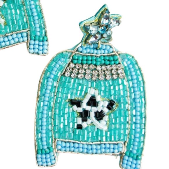 VIOLA Turquoise Seed Bead Sweater Earrings NWT - Picture 2 of 4